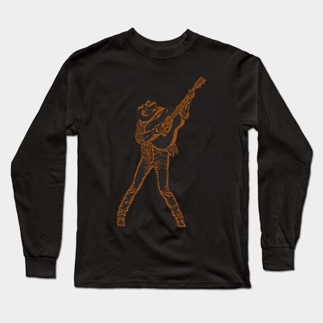 Dwight David Yoakam Playing Guitar Long Sleeve T-Shirt by Moulezitouna